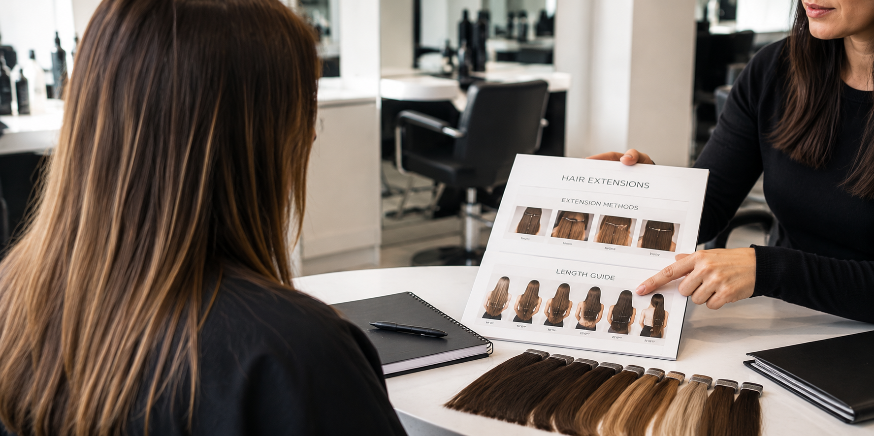Consultation explaining hair extensions cost at Hair Nova Finchley