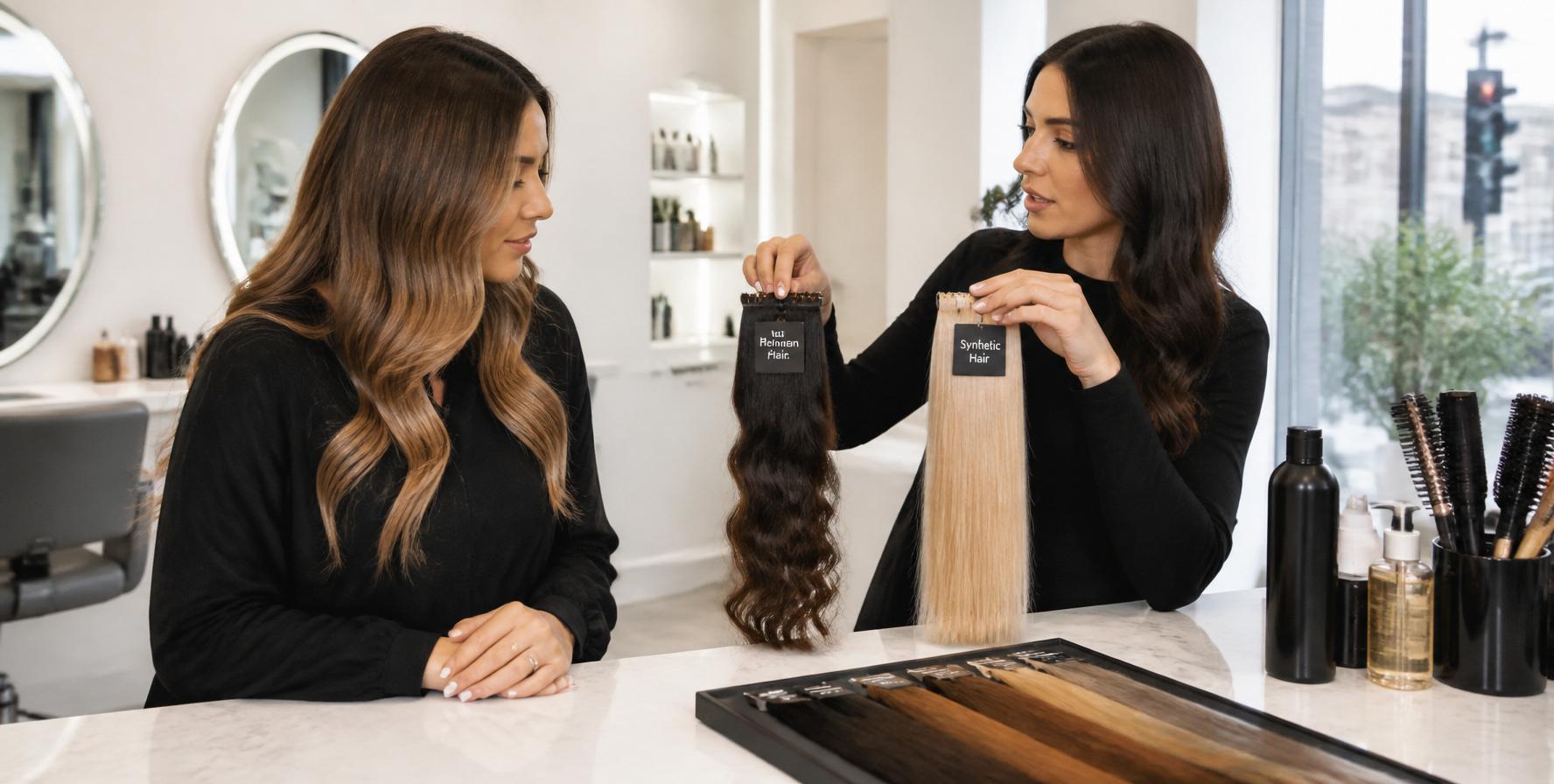Comparing real human hair and synthetic hair extensions at Hair Nova Finchley